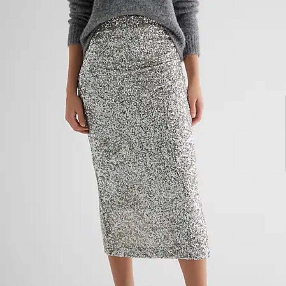 Express Super High Waisted Sequin Midi Pencil Skirt